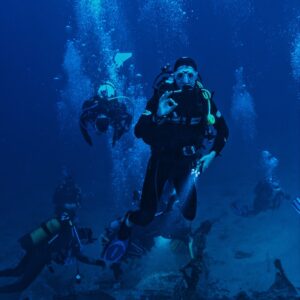people diving in body of water